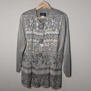 VINTAGE J.S.J. Petites Silver Silk Jacket 7/8